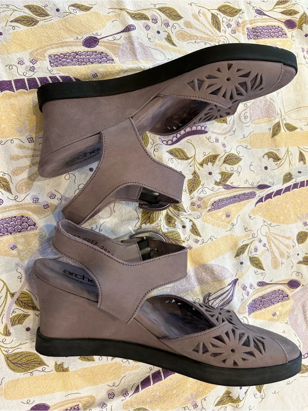 Arche Mauve Suede Cutout Wedge Slingback Sandals
